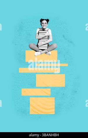 Collage di poster della persona seduta sulla torre in mattoni su sfondo blu Foto Stock