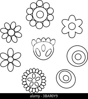 Fiori isolati. Illustrazione della linea grafica vettoriale. Simbolo astratto floreale in semplice stile lineare. Striscioni, poster, carta da imballaggio, adesivo, stampa, mod Illustrazione Vettoriale