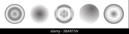 Globi di texture a punti impostati isolati su sfondo bianco. Illustrazione vettoriale realistica di sfere a grana nera astratta, forme di vernice spray rotonde, gradiente Illustrazione Vettoriale