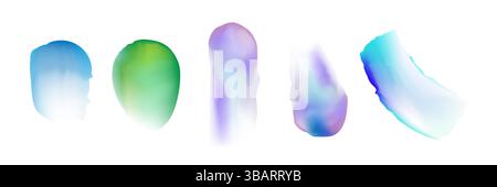 Forme pennello acquerello. Spruzzi di vernice traslucidi. Elementi colorati astratti di colorazione ad acquerello artistico, spruzzi di inchiostro liquido su bianco Illustrazione Vettoriale