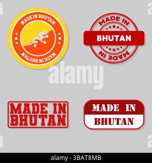 Set di quattro francobolli con bandiera fatta in Bhutan Illustrazione Vettoriale