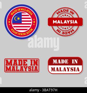 Set di quattro francobolli con bandiera fatta in Malesia Illustrazione Vettoriale