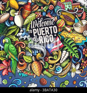 Porto Rico cartoon Doodle Border Illustrazione Vettoriale