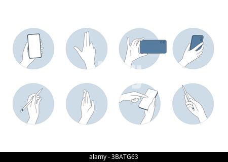 Utilizzo dei gesti delle mani per migliorare l'interazione mobile efficace e migliorare l'esperienza utente Illustrazione Vettoriale