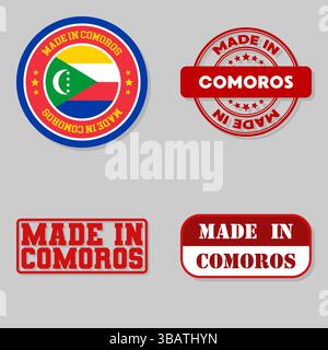 Set di quattro francobolli con bandiera prodotta nelle Comore Illustrazione Vettoriale