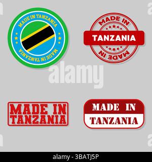 Set di quattro francobolli con bandiera fatta in Tanzania Illustrazione Vettoriale