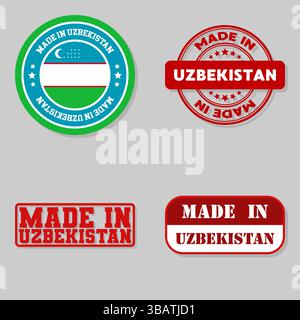 Set di quattro francobolli con bandiera fatta in Uzbekistan Illustrazione Vettoriale