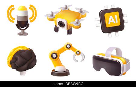 IMPOSTA l'icona vettoriale 3d dell'intelligenza artificiale nel concetto di scienza e business, tecnologia e ingegneria. Vettore EPS 10. Illustrazione Vettoriale