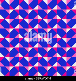 Quilt geometrica astratta brillante e vivace motivo vettoriale senza cuciture, blocco di colori. Sfondo patchwork colorato geometrico ad alto contrasto. Fucsia rosa Illustrazione Vettoriale
