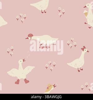 Motivo vettoriale Silly Goose Seamless anatre giocherellone su sfondo blu pastello per tessuto. Illustrazione vettoriale Illustrazione Vettoriale
