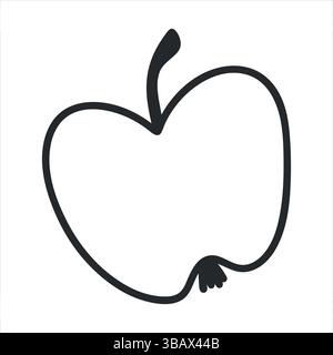 Frutta di mele trafilata a mano isolata. Disegno del cibo. Doodle, semplice illustrazione. Simbolo vettoriale. Icona minimalista Illustrazione Vettoriale