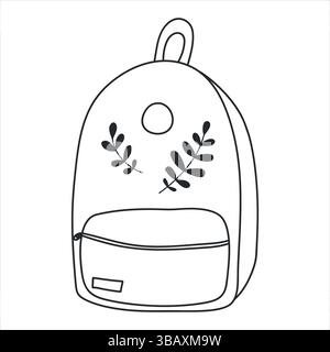 Scarabocchio disegnato a mano per il campeggio o lo zaino della scuola. Borsa da scuola per viaggiare in stile sketch. Progettazione vettoriale Back to School Illustrazione Vettoriale