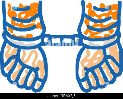 illustrazione a doodle con le mani ammanettate dell'icona del crimine Illustrazione Vettoriale