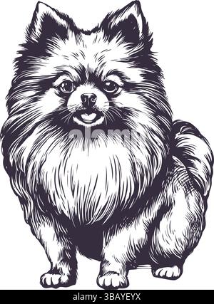 Pomerania, un simpatico cane, disegnato a mano disegno vettoriale. Illustrazione Vettoriale