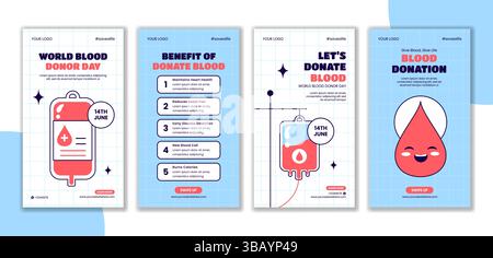 Flat Vector Illustration of World Blood Donor Day Social Media Stories Design Template Illustrazione Vettoriale