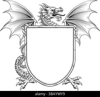 Stemma araldico Dragon Crest Shield Illustrazione Vettoriale