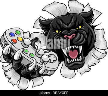 Mascotte Jaguar Cat Gamer Black Panther Leopard Illustrazione Vettoriale