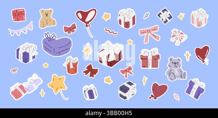 Set illustrativo confezione regalo per le festività Illustrazione Vettoriale