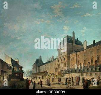La facciata occidentale del Louvre si affaccia sul cortile anteriore 1780 di Philibert Louis DEBUCOURT 1755 -1832 France French Museum Louvre . Foto Stock