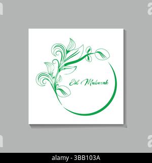 Elegante design con biglietti d'auguri floreali Eid Mubarak Illustrazione Vettoriale