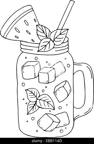 Frullato di frutta estratto a mano con anguria. Bevanda salutare in vetro mason jar. Illustrazione Vettoriale