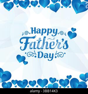 Biglietto di auguri per la festa del papà con cuori blu ed elegante tipografia Illustrazione Vettoriale