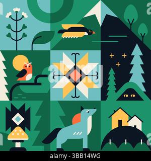 Bellezza della fauna selvatica - illustrazione in stile piatto Illustrazione Vettoriale