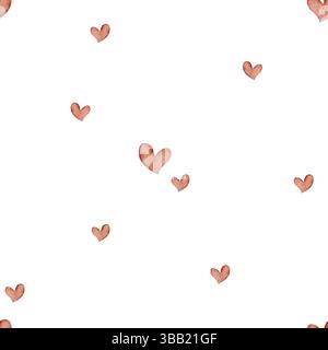 Pattern cuori rossi, simbolo dell'amore. Illustrazione ad acquerello disegnata a mano in stile retrò. Stampa senza cuciture isolata su sfondo per tessuti per bambini Foto Stock