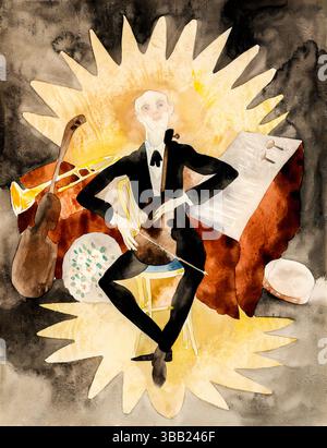 Scansione ad alta risoluzione del musicista di Charles Demuth, un acquerello di dominio pubblico degli anni '1920, figura musicista astratta, forme geometriche, rappresentazione modernista Foto Stock
