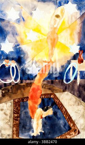 Scansione ad alta risoluzione dei due acrobati di Charles Demuth in Red Tights, acquerello di dominio pubblico degli anni '1920, che mostra acrobati circhi dinamici in stile modernista Foto Stock