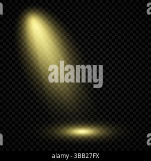 Luce gialla fredda con faretto. Effetti di illuminazione della scenografia su uno sfondo scuro trasparente. Illustrazione vettoriale Illustrazione Vettoriale