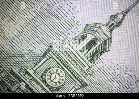 primo piano del retro di una banconota da 100 dollari a scopo di progettazione Foto Stock