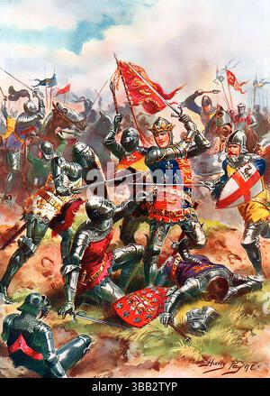 Battaglia di Agincourt. Illustrazione intitolata "Re Enrico V alla Battaglia di Agincourt" di Harry Payne, 1915 Foto Stock