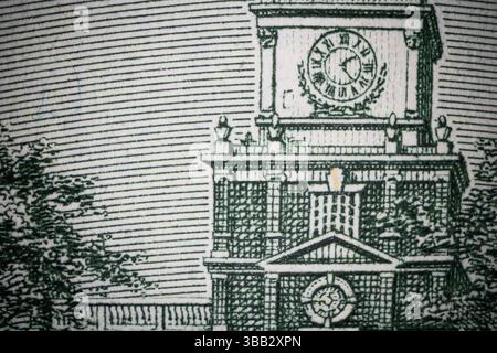 primo piano del retro di una banconota da 100 dollari a scopo di progettazione Foto Stock