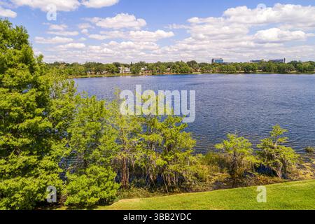 Orlando Florida, Lake Ivanhoe Park, vista aerea dall'alto, lago d'acqua dolce, parco paesaggistico, riserva naturale urbana Foto Stock