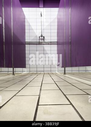 Dettagli delle docce pubbliche in palestra, igiene e pulizia Foto Stock