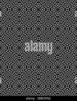 Gamma complessa di forme geometriche in bianco e nero, con pattern a incastro e design simmetrici ovunque. Foto Stock