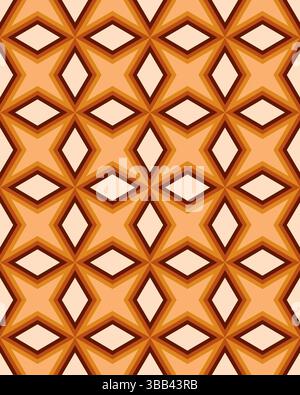 Il design intricato presenta una serie di forme a nido d'ape a incastro, caratterizzate da calde tonalità arancione e marrone su uno sfondo cremoso. Foto Stock