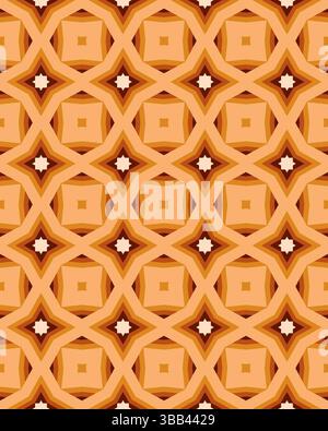 Un vivace motivo geometrico mette in mostra forme complesse in arancione e marrone, perfette per sfondi o usi decorativi nel design. Foto Stock