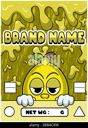 Cartone animato Lemon Strain con sfondo Slime. Design per logo, etichette, copertine e prodotti di imballaggio. Illustrazione Vettoriale