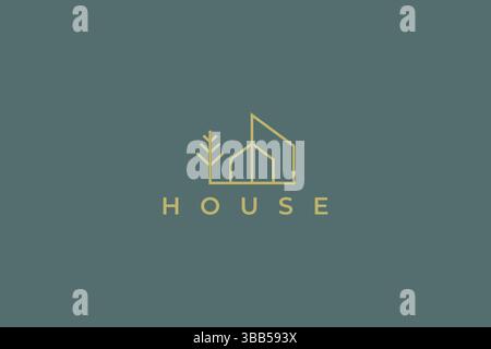Modello con logo minimalista e moderno stile naturale Real Estate House Illustrazione Vettoriale