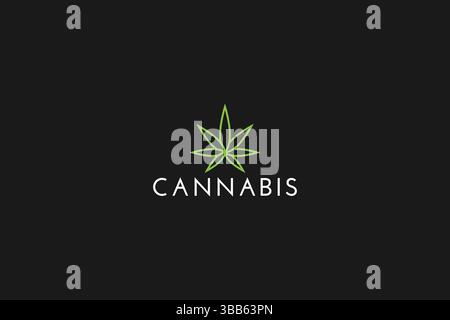 Foglia verde di Cannabis di stile di linea per la salute e logo medico di affari Illustrazione Vettoriale