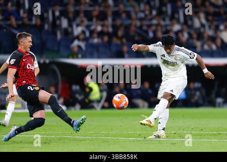 Endrick Felipe del Real Madrid durante la partita di campionato spagnolo della Liga tra il Real Madrid CF e l'RCD Mallorca il 14 maggio 2025 allo stadio Santiago Bernabeu di Madrid, Spagna Foto Stock