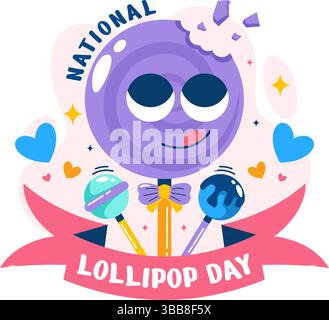 Illustrazione vettoriale del National Lollipop Day il 20 luglio celebrando caramelle e dolcetti in uno sfondo di cartoni animati in stile piatto Illustrazione Vettoriale