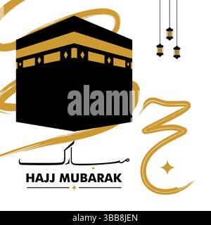 Elegante saluto Hajj Mubarak in tradizionale calligrafia araba, celebrazione spirituale islamica Illustrazione Vettoriale