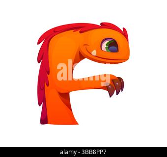 Carattere mostro pazzo carattere cartoni animati lettera F. Bugaboo o bogle personage carattere carattere carattere, bizzarro vettore creatura di Halloween lettera tipo alfabeto inglese. Spaventoso fantasy spaventapasseri per bambini ABC font sign Illustrazione Vettoriale