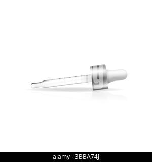 Pipetta contagocce cosmetica isolata con tappo argentato in realistico stile 3D, ideale per il mockup di prodotti per la cura della pelle e il design del marchio. Illustrazione Vettoriale