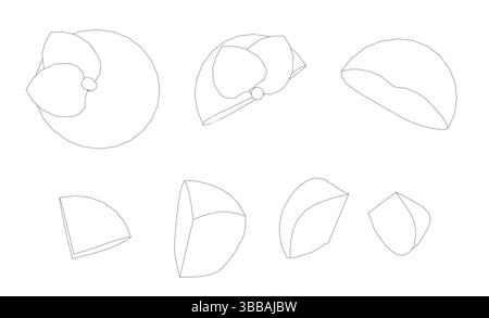 Una serie di disegni di Apple, tutti delineati in nero. I disegni sono tutti di dimensioni e forme diverse, ma hanno tutti uno stile simile Illustrazione Vettoriale