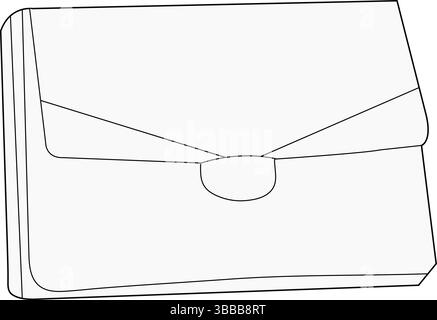 Pochette a bustina con chiusura a patta | illustrazione tecnica di moda | modello per borsa piatta CAD | Vista angolata Illustrazione Vettoriale