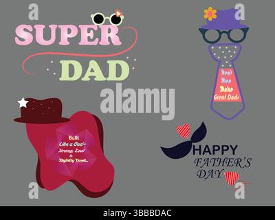 Adesivi piatti a tema Super Dad per regali per la festa del papà.il giorno del papà cita tipografia. Illustrazione Vettoriale